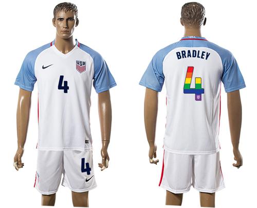 USA #4 Bradley White Rainbow Soccer Country Jersey - Click Image to Close